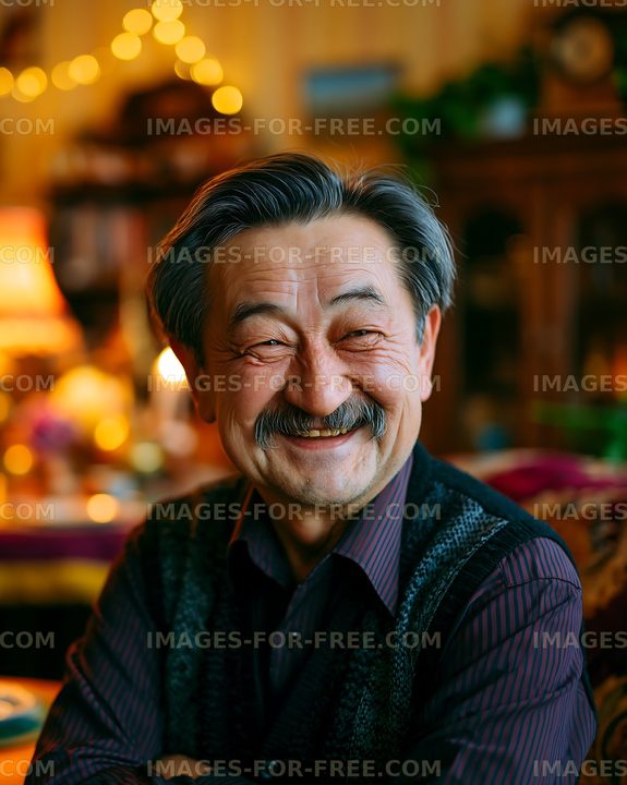 Smiling elderly man in a cozy indoor setting
