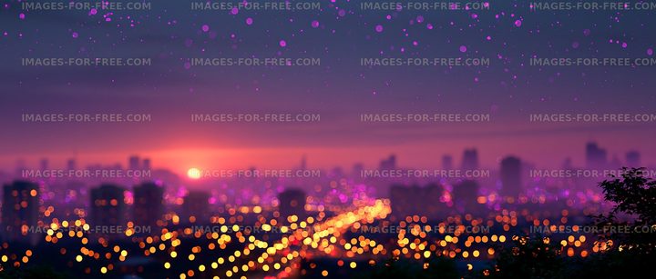 City skyline at sunset with lights