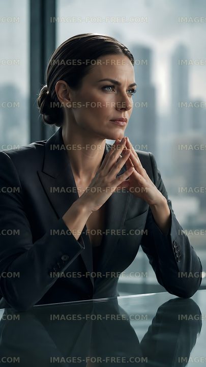 Businesswoman in office contemplating strategy