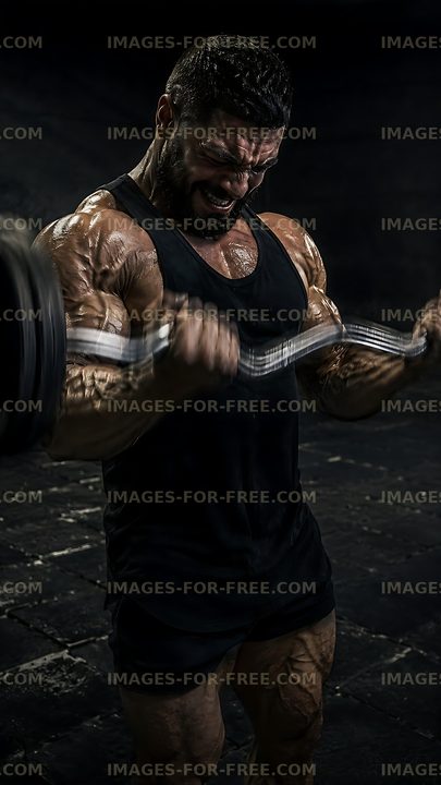 Weightlifting man training in gym with barbell