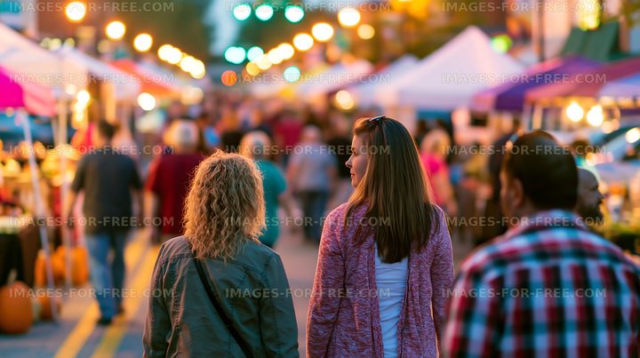 Crowd enjoying a street market in the evening