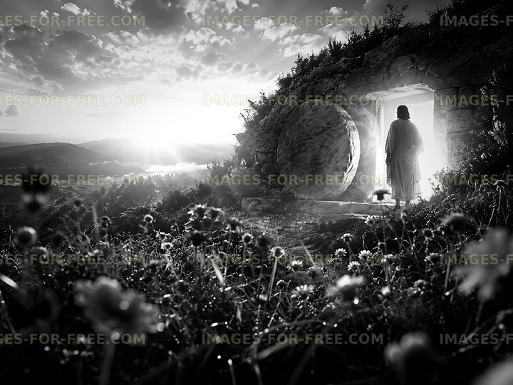 Person standing at the entrance of an ancient stone tomb
