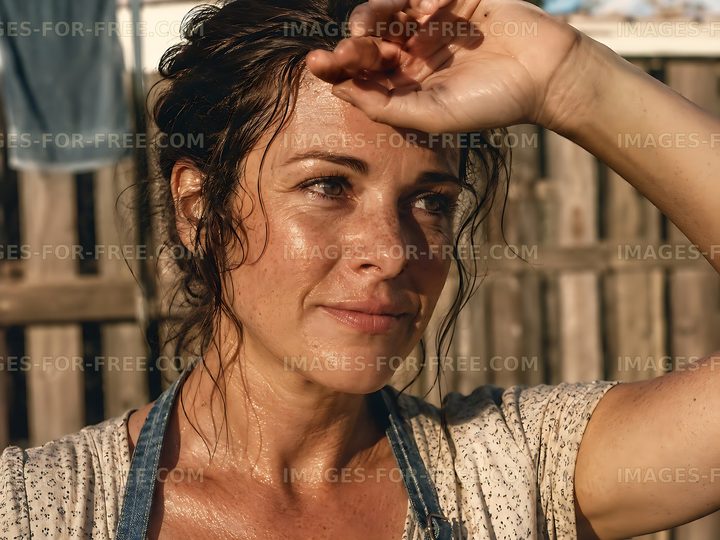 Woman wiping sweat from her forehead outdoors