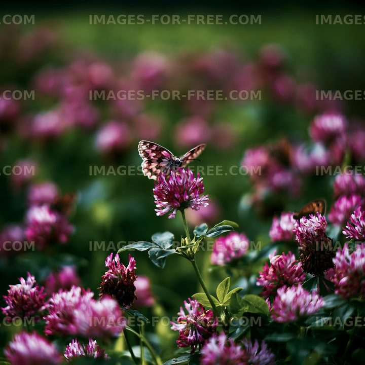 Butterfly resting on clover flowers in a garden