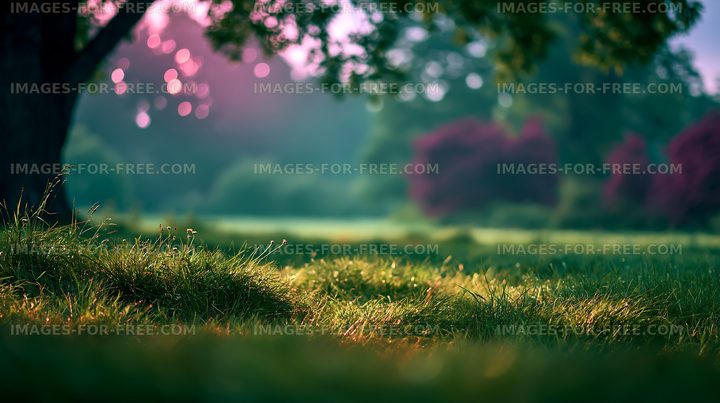 Morning light shining on grassy field