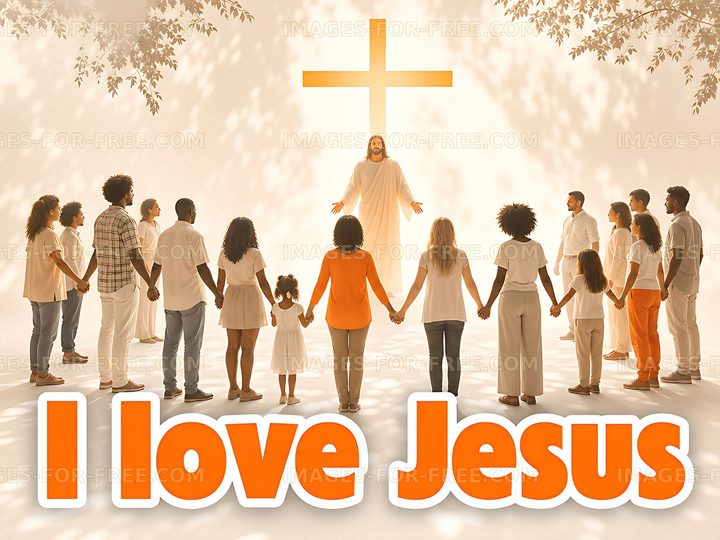 Group of people worshiping with a cross background