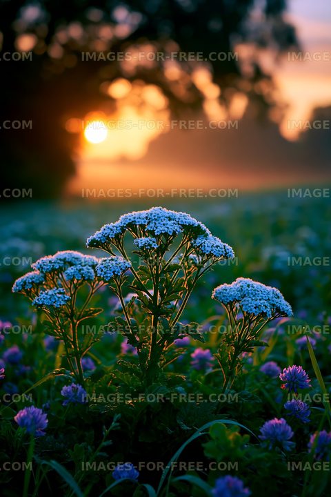 Sunrise over wildflowers in a field