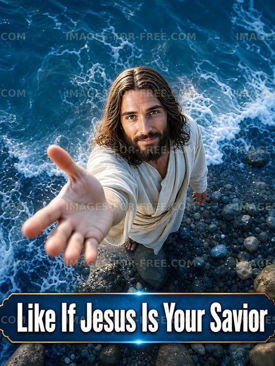 Jesus standing by the water with outstretched hand