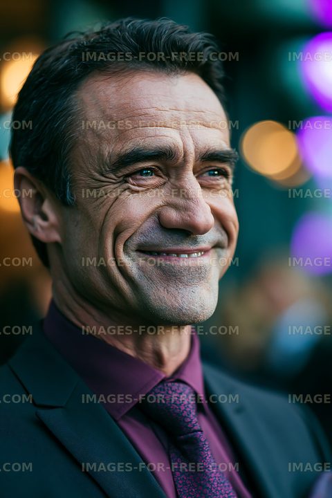 Man smiling in a formal suit at a social event