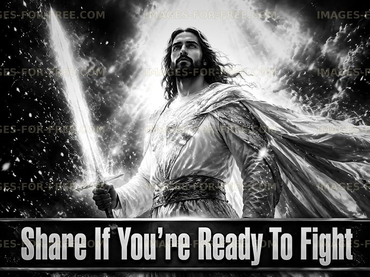 Man holding sword with bright light in dark background