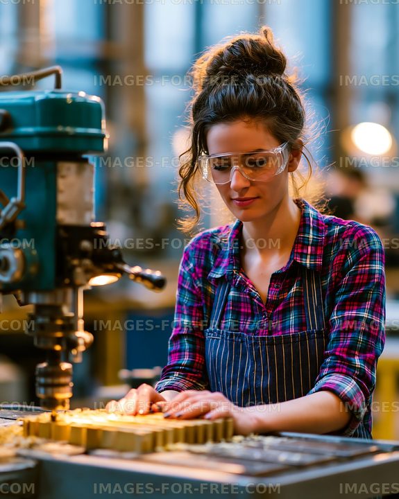 Woman working with machinery in a workshop setting