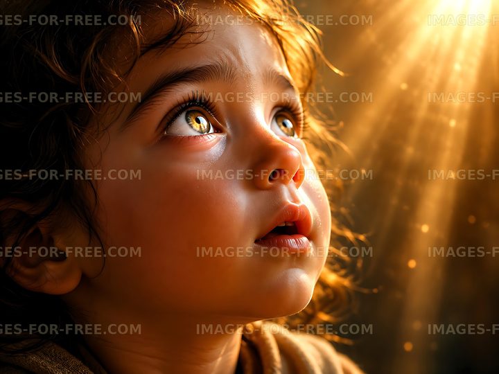 Child looking up towards light