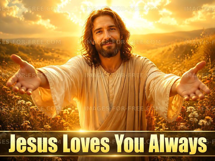 Jesus shares love and hope in a golden landscape