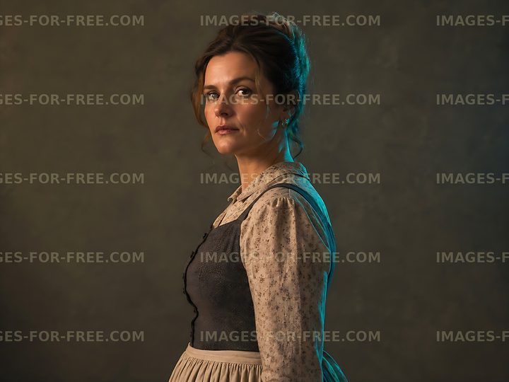 Woman in period costume with neutral background