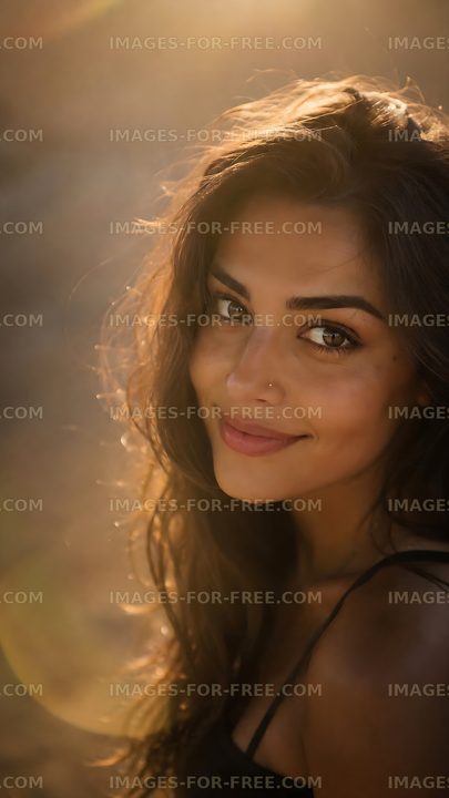 Smiling woman in natural light with long hair
