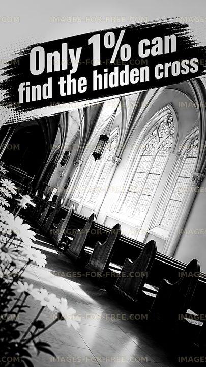 Hidden cross in an old church interior
