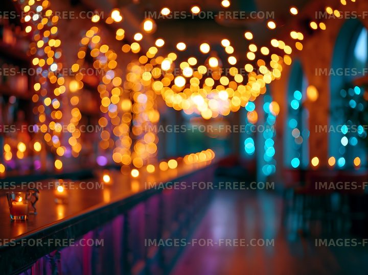 Warm glow of lights in a cozy bar setting