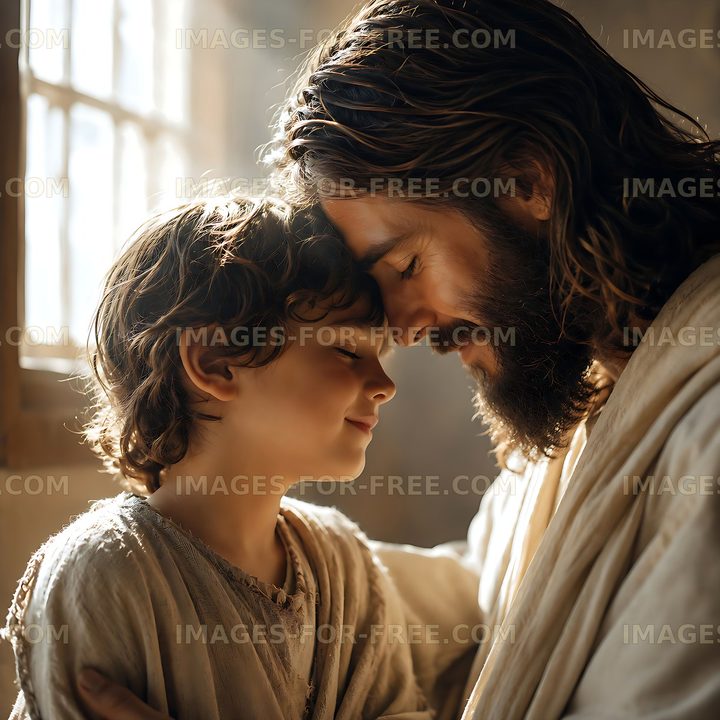 Father and son share a moment in a sunlit room