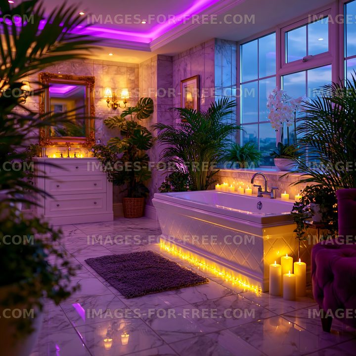 Relaxing bathroom setting with candles and plants