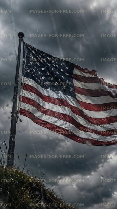 Waving flag with dark clouds in the background