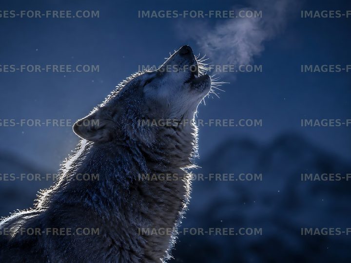 Wolf howling in the snowy wilderness at night