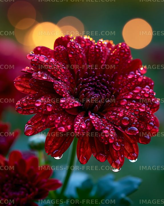 Red flower with water droplets in a garden