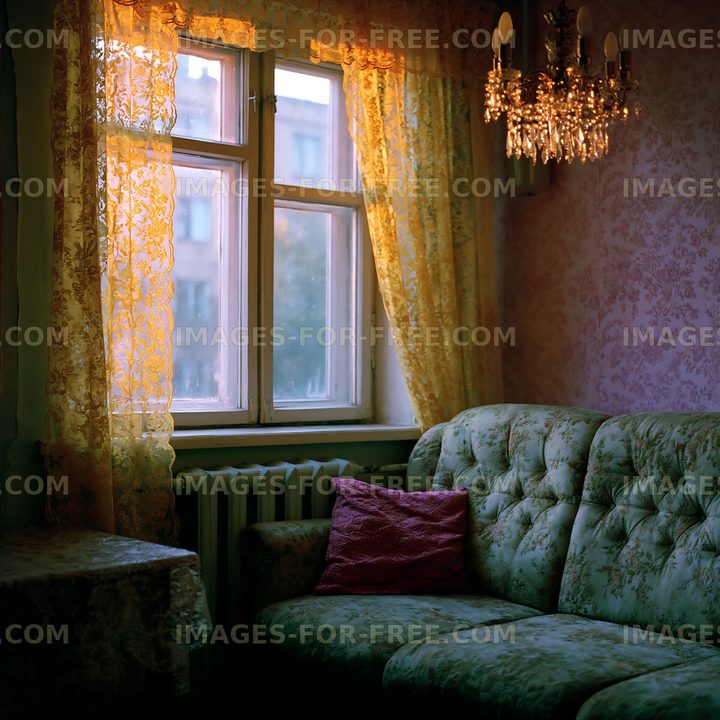 Cozy living room with vintage decor and warm light