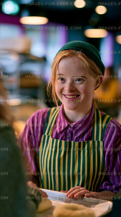 Young girl serving in a bakery