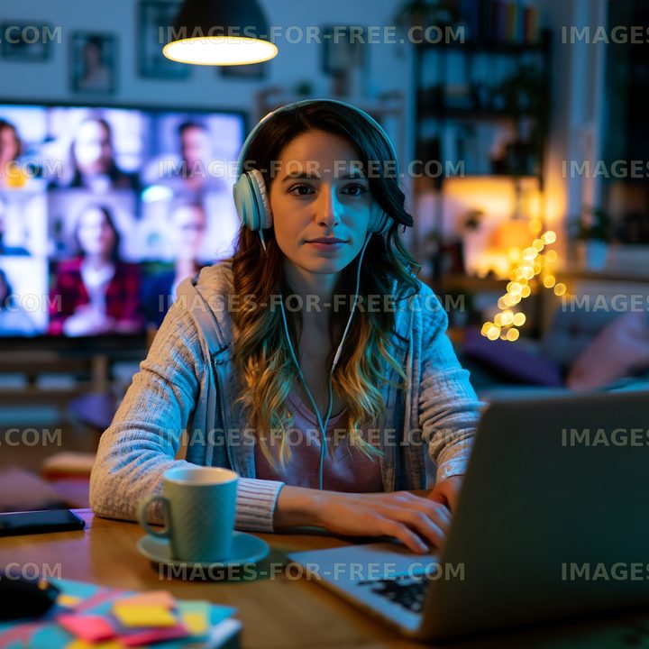 Woman participating in a video call while working at home