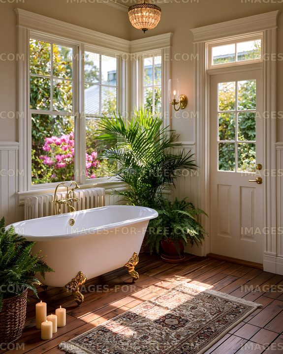 Relaxing bathroom with bathtub and natural light