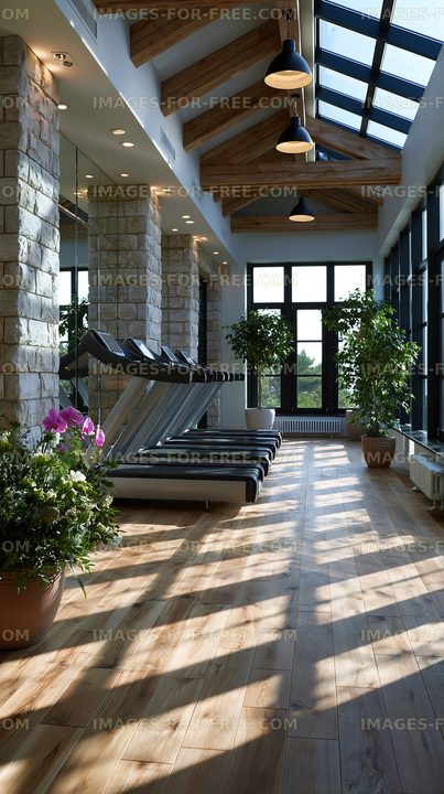 Modern wellness area with lounge chairs and plants