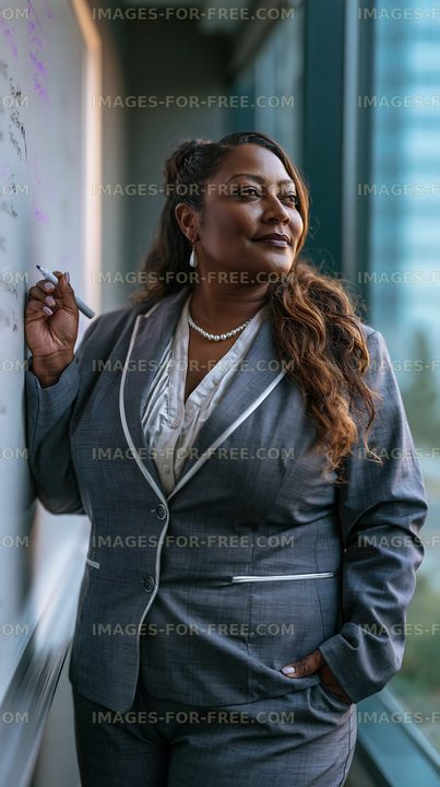 Businesswoman writing on a board in a modern office