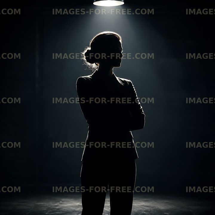 Silhouette of a person under a spotlight indoors