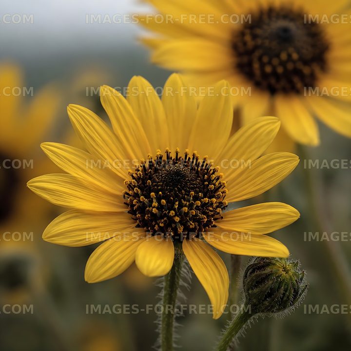 Sunflower in a field on a cloudy day