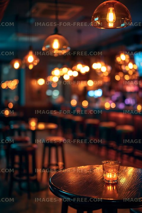 Warm amber lights in a bar during evening hours