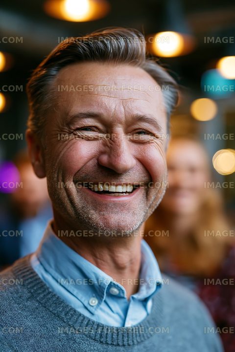 Smiling older man at a social gathering
