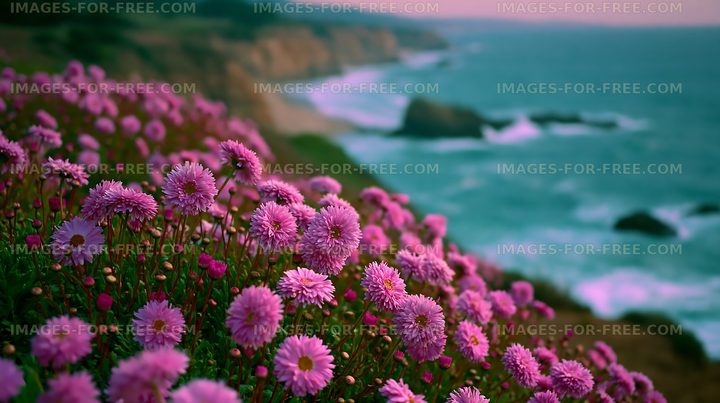 Flowers blooming along a coastal cliff
