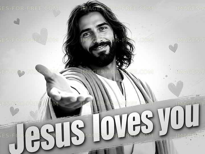 Jesus offers love and support in black and white art