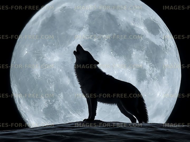 Wolf howling under the full moon at night