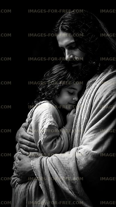 Jesus embracing a child in a moment of comfort