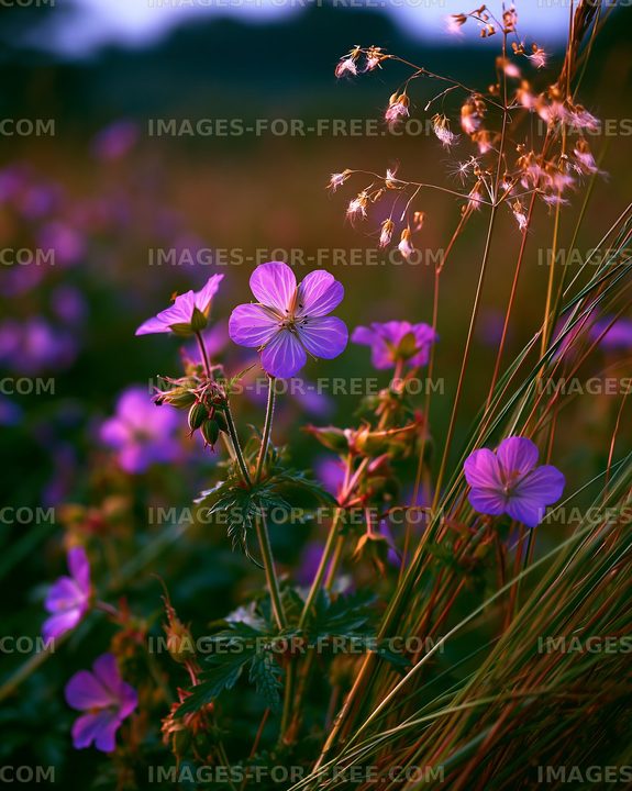 Wildflowers blooming in the late afternoon sunlight