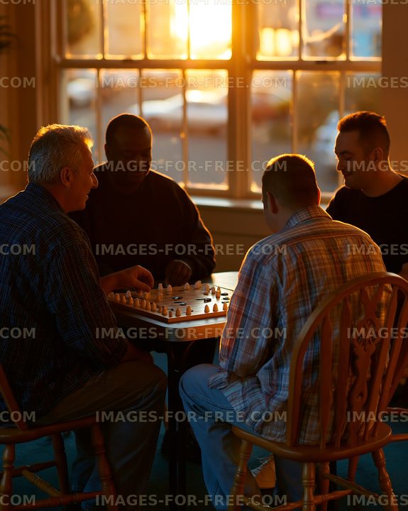 Friends playing chess during sunset