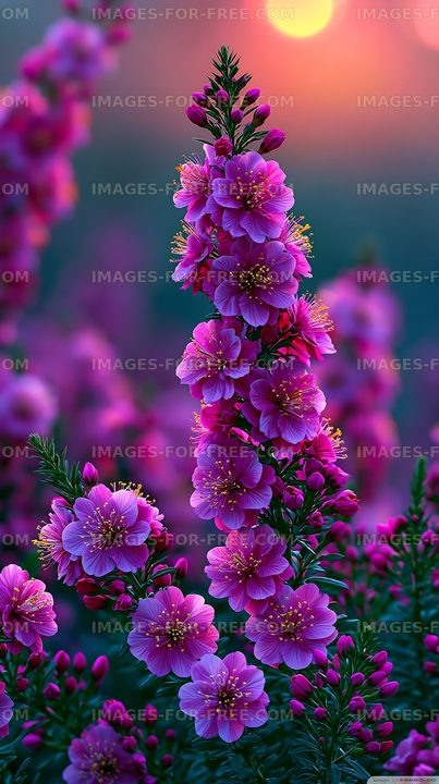 Purple flowers in bloom during sunset