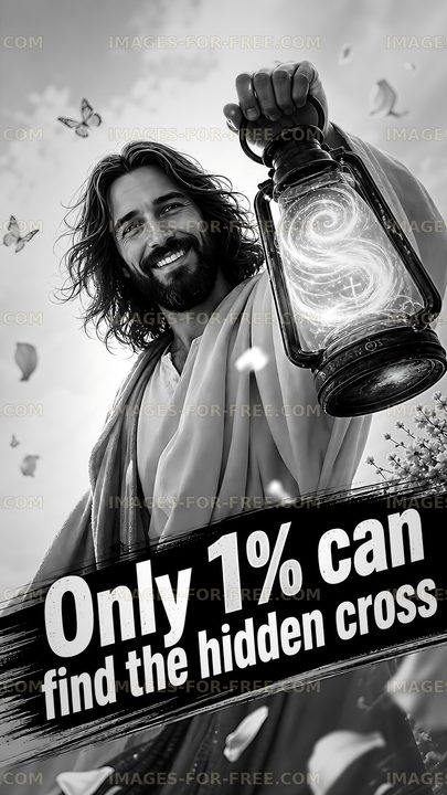 Man holding lantern with hidden cross while surrounded by butterflies